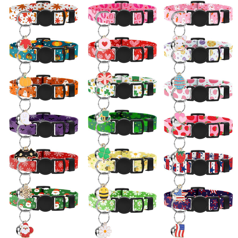 18 Pcs Holiday Cat Collars 4th of July Cat Collars Breakaway with Bell Adjustable Kitten Collar with Plastic Buckle for Holiday Pet Cat Costume,Multicolor