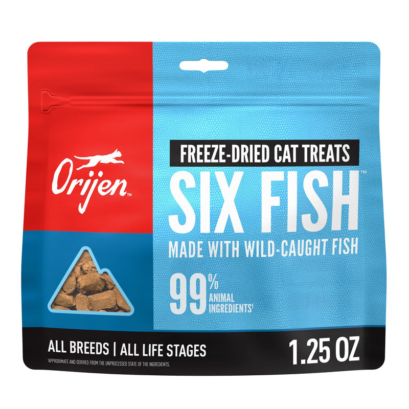 ORIJEN Freeze Dried Cat Treats Grain Free High Protein Raw Animal Ingredients Six Fish 1.25oz Bag