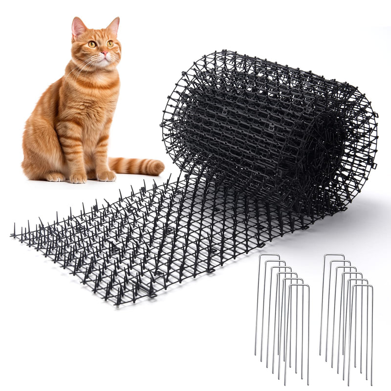 Hmyomina 13FT Scat Mat for Cats with Spikes and 12 Garden Staples - Outdoor/Indoor Pet Deterrent for Plants, Furniture, Car, and Yard