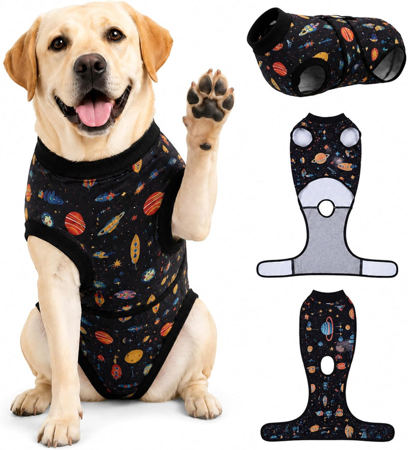 PetWarm Neuter Recovery Suit, Dog Surgical Suit, Cosmic, Black Gold, L