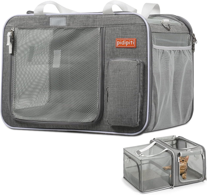 pidipiti 20x14x14 Expandable Large cat car Travel Carrier for 2 Cats