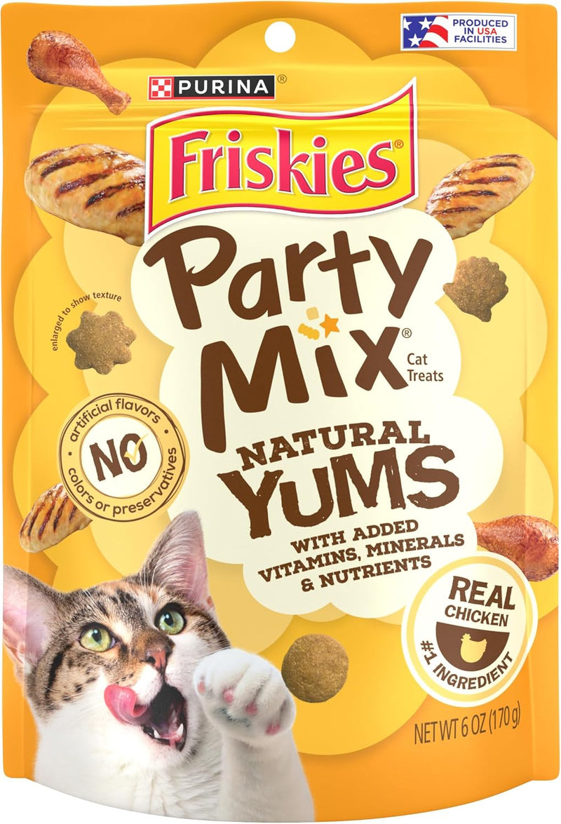 Friskies Purina Party Mix Natural YUMS Cat Treats, Chicken, (6) 6 oz