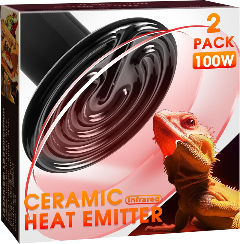 Briignite Ceramic Heat Emitter for Reptiles, 2 Pack 100W Heat Lamp Bulb