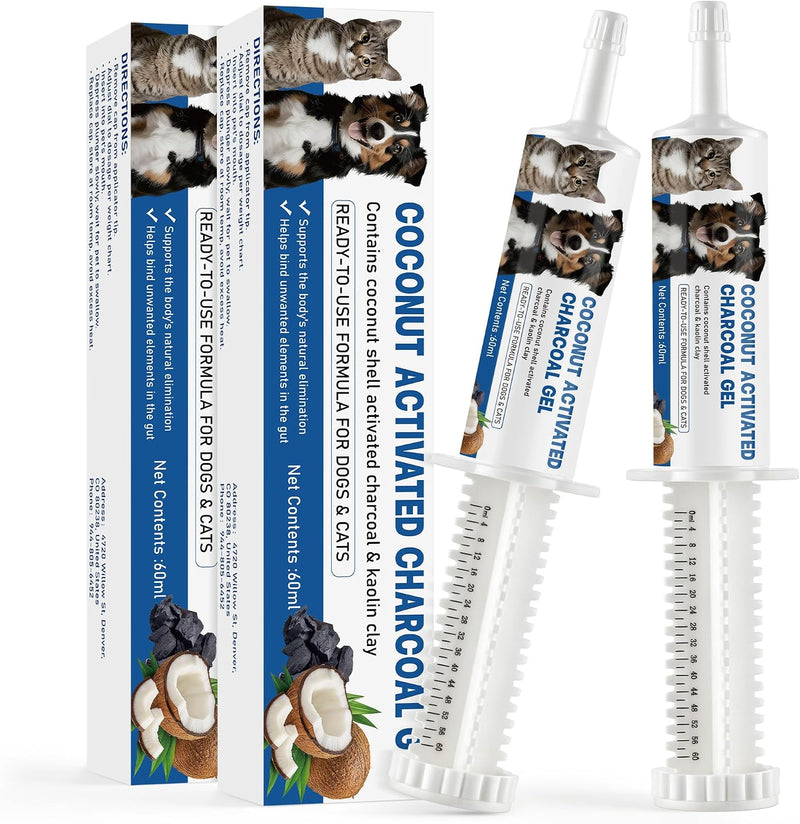 Activated Charcoal for Dogs & Cats, 2 x 60mL Pet First Aid for Accidental Toxin Ingestion, Toxin Absorber for Pet Emerge