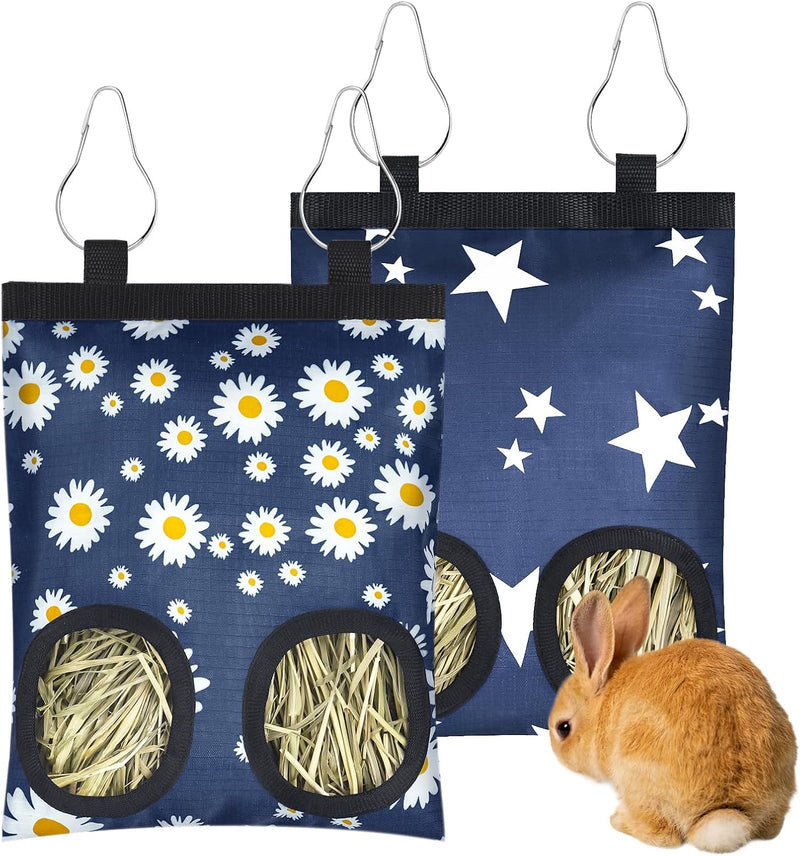 2 Pack Rabbits Hay Feeder Bag, 2 Holes Hanging Bunny Hay Feeder Guinea Pig Feeding Bag Storage Dispenser for Bunny Rabbi