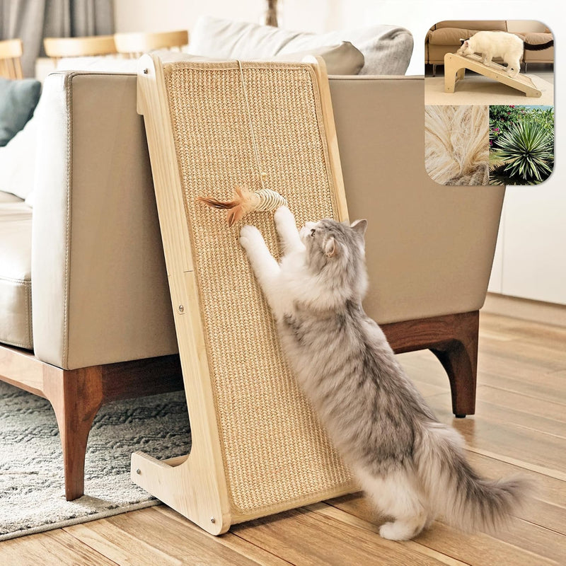 PETKARAY Cat Scratcher, Cat Sisal Scratching Ramp, L Shape Cat Scratch Pad for Indoor Cats, Wall Furniture Protector with Catnip Large