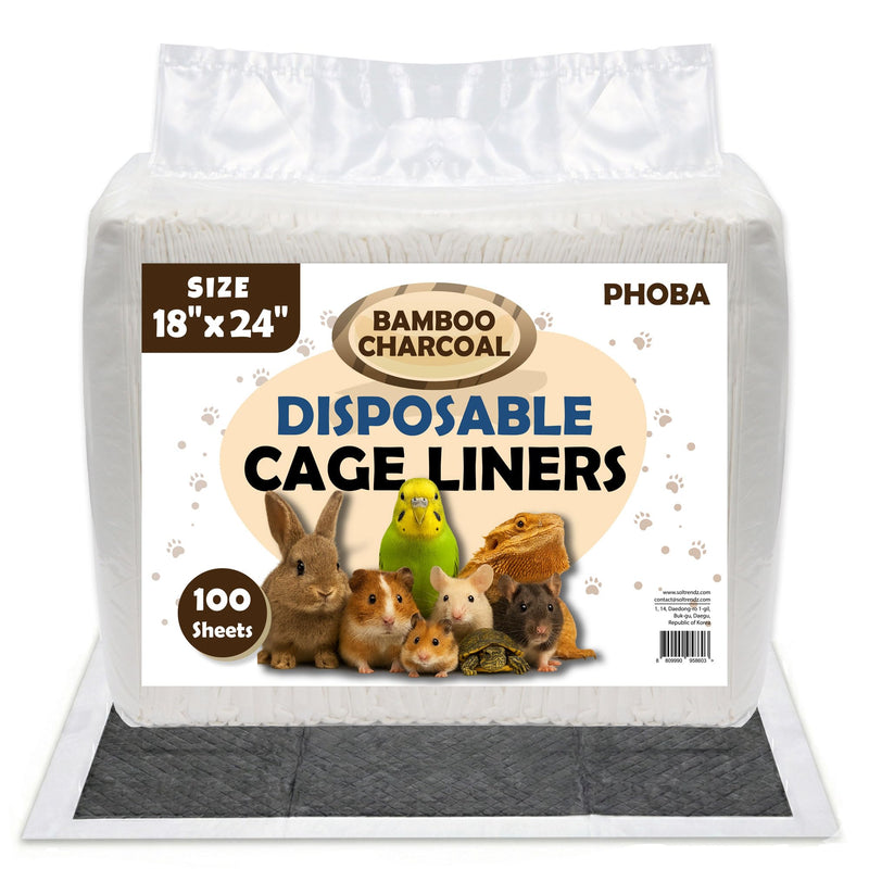 PHOBA Bamboo Charcoal Bird Cage Liners, 18''x24'', 100Sheets, Bamboo Charcoal Odor Control Papers, Super Absorbent Disposable Tray Mats for Parrots, Parakeets, Cockatiels.