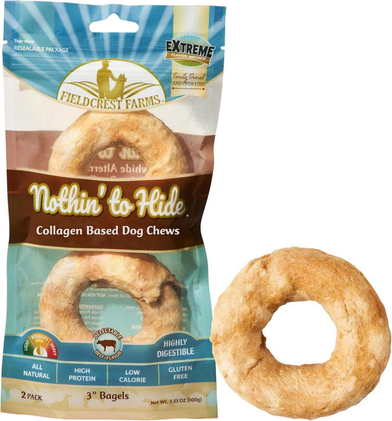 Fieldcrest Farms Nothin’ to Hide Bagel Beef Flavor – Collagen-Based Rawhide Alternative Dog Chews for Small Dogs Up to 2
