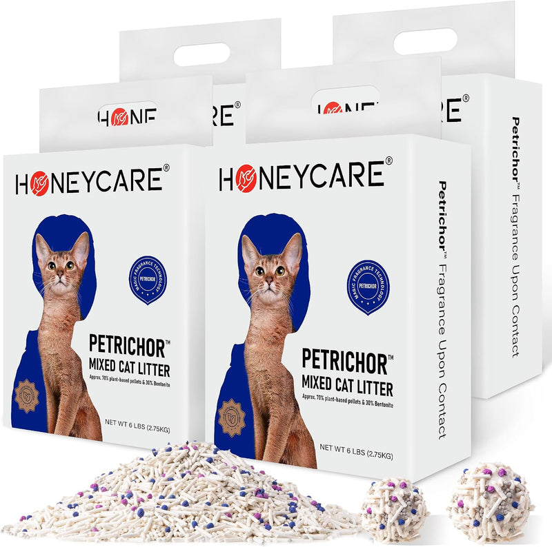 HONEY CARE Petrichor Mix Cat Litter I Tofu Cat Litter I Nature Plant-Based Pellets and Bentonite Sustainable I Low-Dust