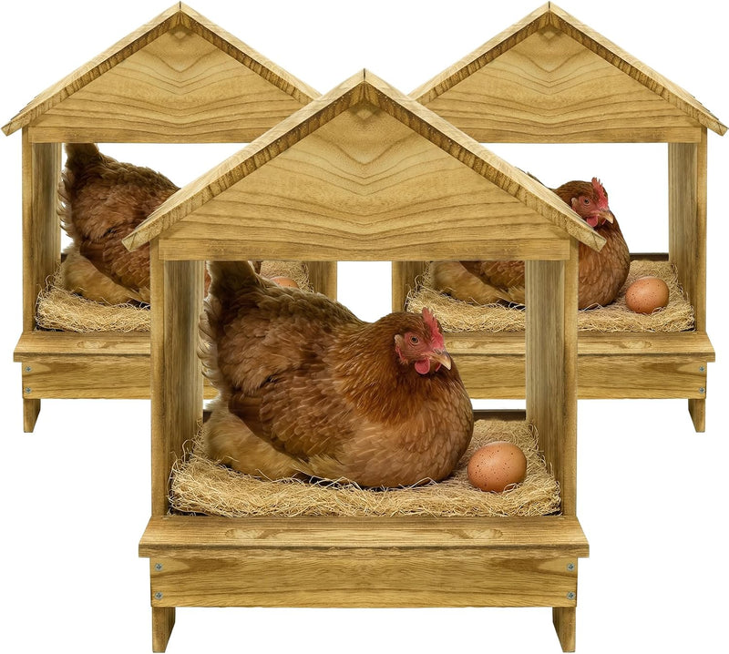 Gold Standard Chicken Nesting Box for Laying Eggs, 3 Pack Wooden Nesting Box for Chickens, Farm House Series Laying Boxe