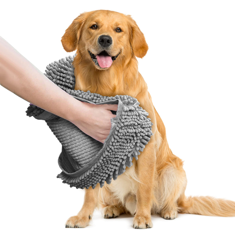 Muddy Mat Doggy Dryer, Highly Absorbent Microfiber Washable Dog Shammy Quick Drying Towel Absorber - Extra Soft Plush Wrap Chenille Bath Towels to Dry Soggy Large Pets & Small Puppy-Grey 13