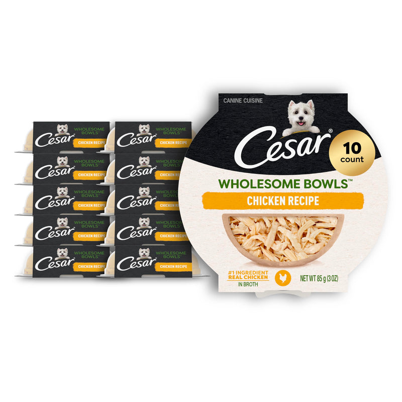 Cesar Wholesome Bowls Adult Wet Dog Food, Chicken, Recipe, Wet Food for Dogs, 3 Oz. Bowls, 10 Count