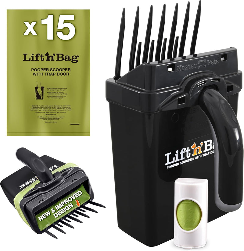 Neater Pet Brands Lift N' Bag Dog Pooper Scooper with Handle, 15 Bags