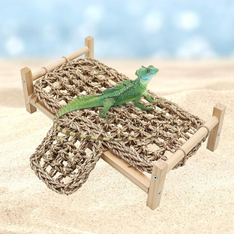 Bearded Dragon Bed with Climbing Ramp, Wood and Seagrass Reptile Hammock