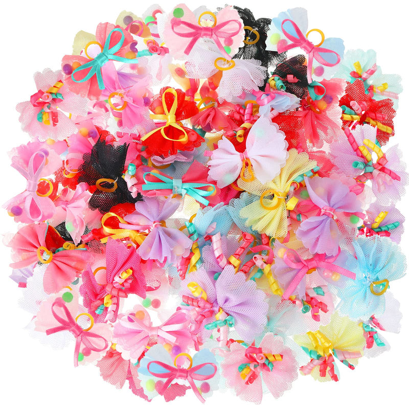 Chumia 100 Pcs Dog Hair Bows with Rubber Band for Small Dogs Puppy Hair Accessories Grooming Bows Pet Bowknot for Cat Poodle Shih Tzu(Classic)