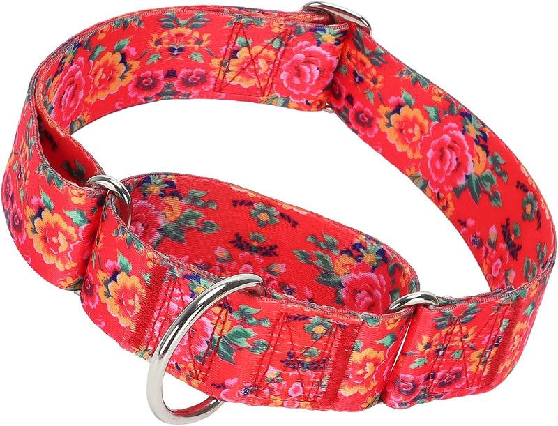 Wide Martingale Collar for Dogs,Red Floral No Pull Dog Collar for Large Dog
