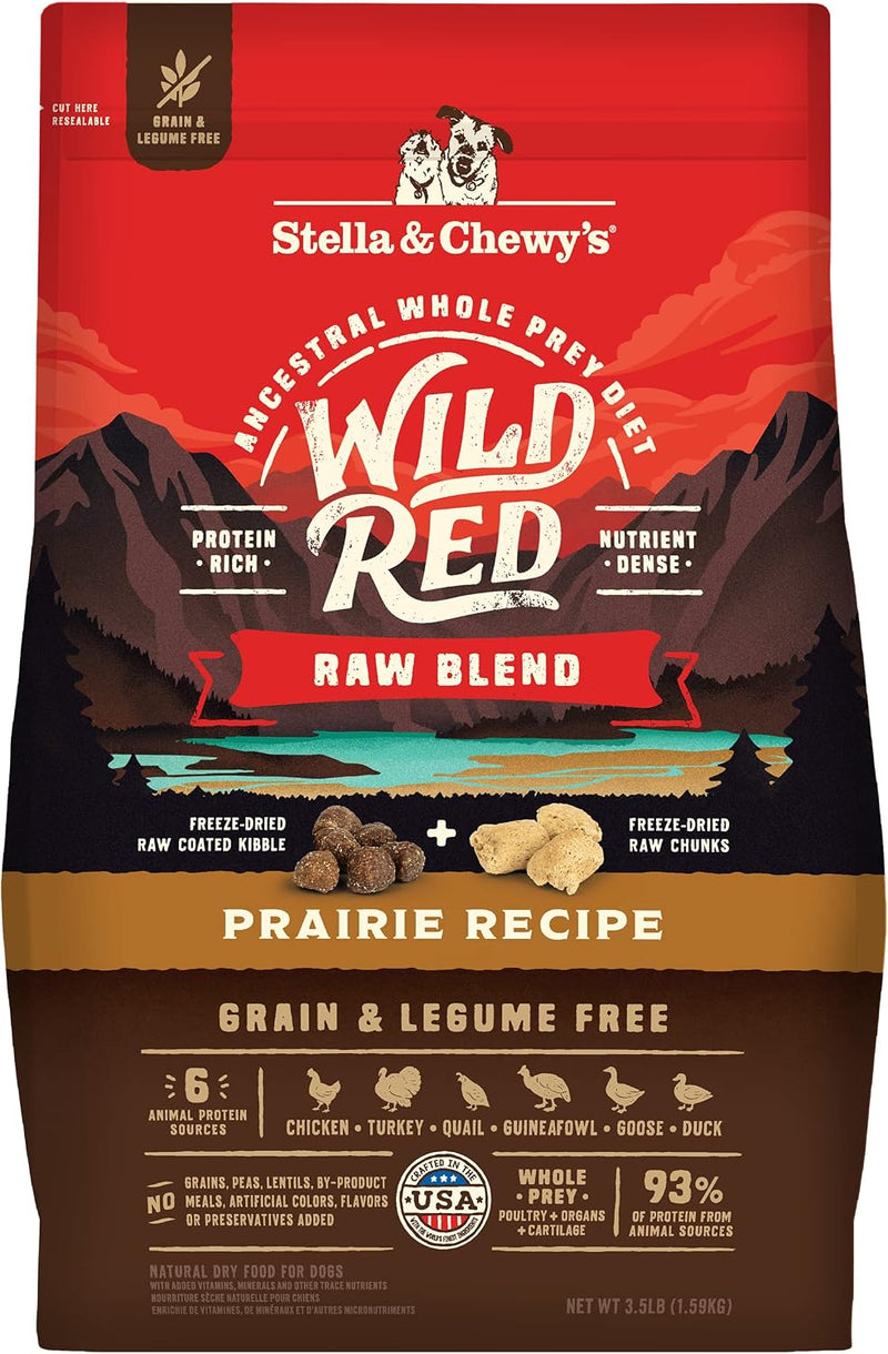 Stella & Chewy's Wild Red Raw Blend Kibble - Premium Freeze-Dried Raw Coated Dog Food - Perfect For Picky Eaters - High Protein Grain Free with 6 Red Meat Sources - 21lb Bag