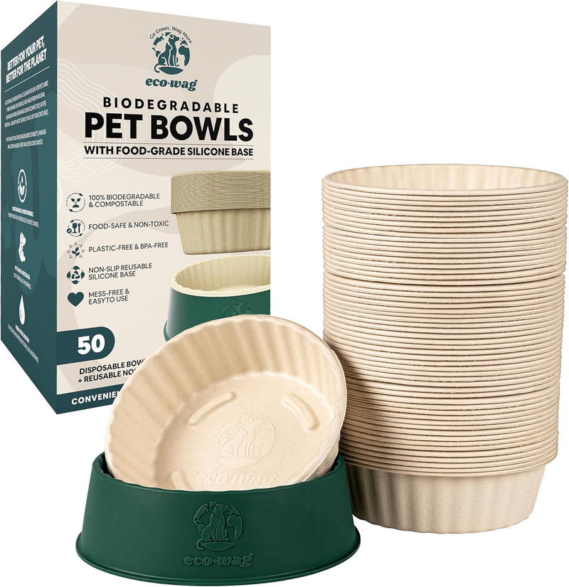 50-Pack 28oz Disposable Pet Bowls with Food-Grade Silicone Base – Biodegradable, Hygienic Feeding System for Dogs & Cats