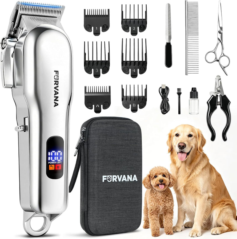 Furvana Set of 15 Dog Clippers for Grooming, Professional Dog Grooming Kit with 10W High-Torque Motor, Stainless Steel B