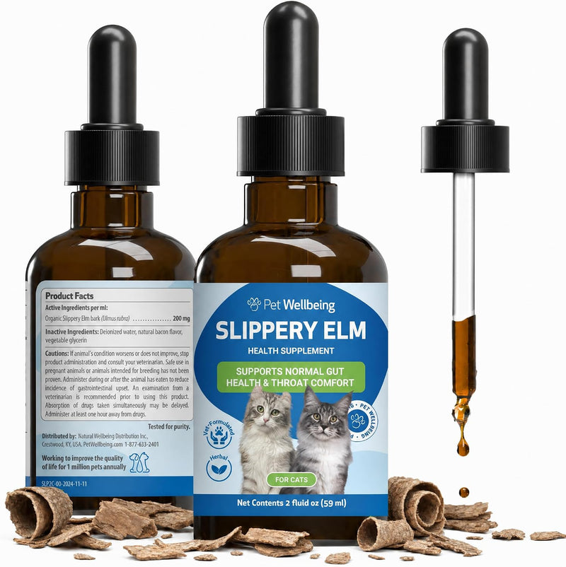 Pet Wellbeing Slippery Elm for Cats - Gut Comfort & Throat Soothing, 2 oz
