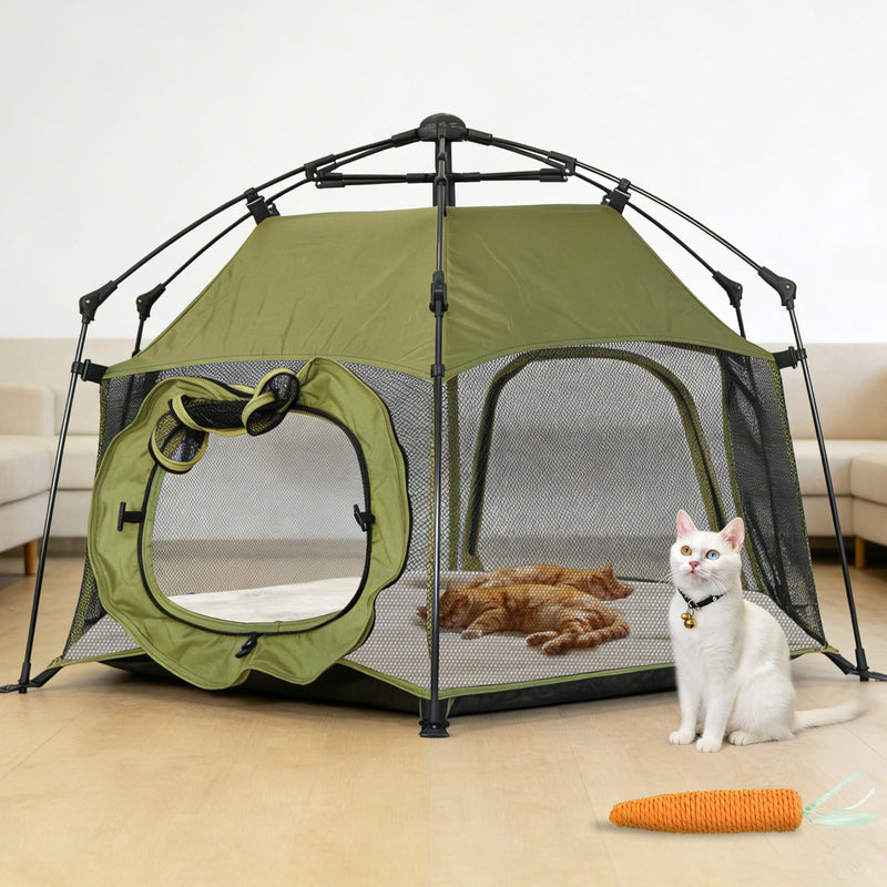 Catio Outdoor Cat Enclosure Cat Tent with 2 Doors, Waterproof & Portable, Mesh Wall, Connectable to Play Tunnels,Indoor/Outdoor Cats Enclosed Playpen for Patio Balcony Courtyard Camping-Green