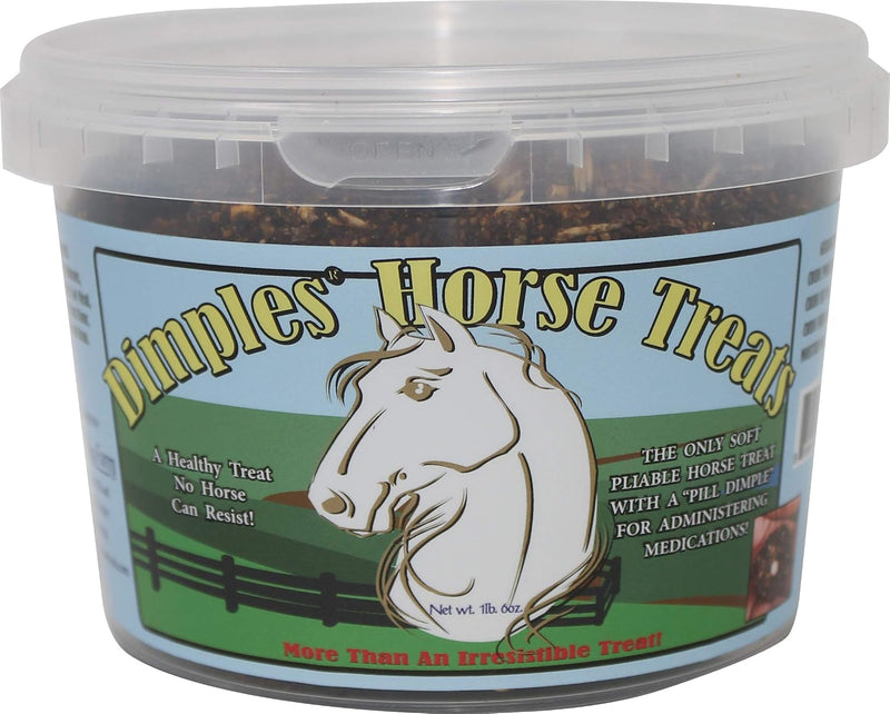 Dimples Horse Treats with Pill Dimples - 1lb Tub of USA-Made Horse Cookies with Beet Pulp - Tasty, Healthy, & Organic Tr