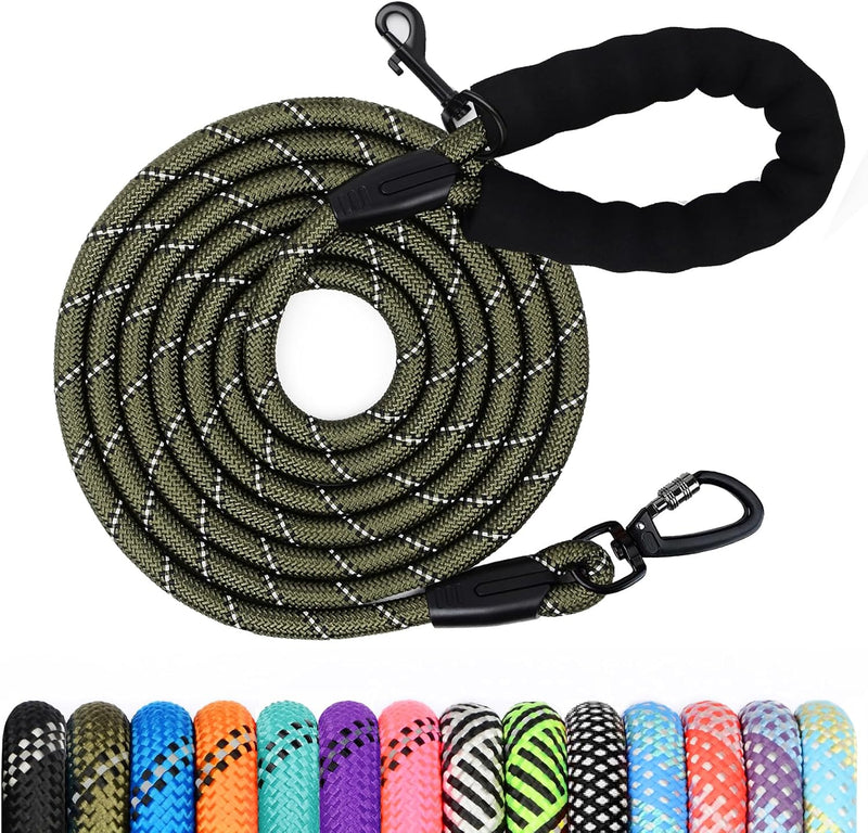 Long Leash for Dog Training 6FT/ 10FT/ 15FT/ 30FT/ 50FT/ 100FT, Reflective Nylon Rope Lead with Comfortable Padded Handle for Large Medium Small Dogs Walking, Playing, Camping