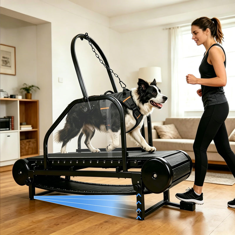 HSAUPI Non-Motorized Large/Medium Dog Treadmill, Heavy Duty Manual Slatmill with Foot Brake, 18'' Wide Slat Track, Safety Guard, 5-Level Incline, 500 lb Capacity, Indoor Exercise for High-Energy Dogs
