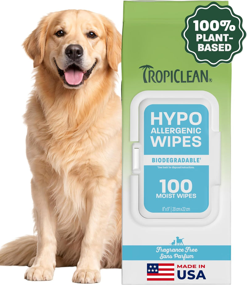 TropiClean Hypoallergenic Dog Wipes, Fragrance Free, 100ct
