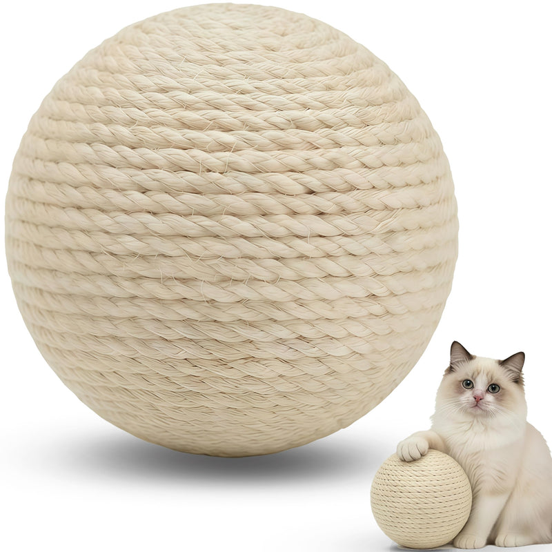 DMZBJ 4-Inch Sisal Cat Toy Balls with Crinkle Sound | Indoor Cat Toys for Teething, Claw Sharpening & Play | Large Size Prevents Rolling Under Furniture (White)