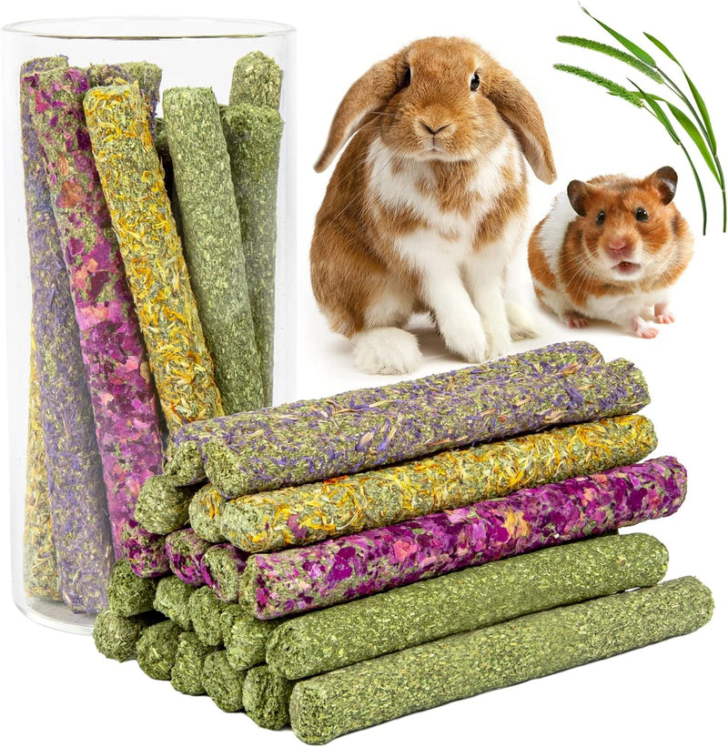 Sofier 32Pcs Timothy Hay Sticks 320g for Rabbit, Guinea Pig, Hamster - Natural Handmade Treats and Chews for Teeth - Chi