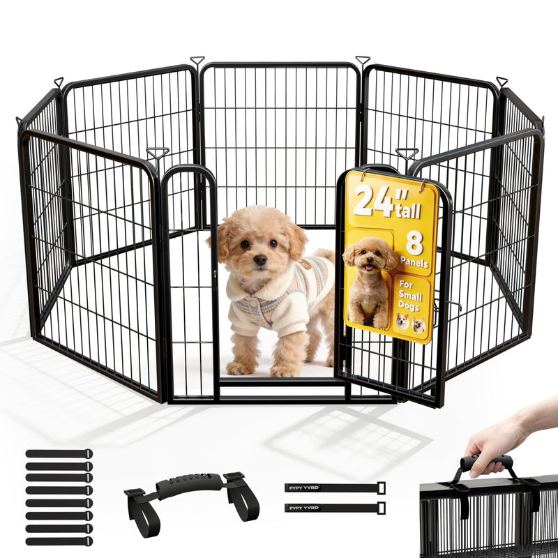 Pvpy Yvrd Dog Playpen for Indoor,Outdoor,Yard,RV Camping,24 inch 8 Panels Dog Play Pen,Heavy Duty Metal Dog Gate,Anti-Rust Coating Dog Fence Exercise Pen for Puppy and Small Dogs