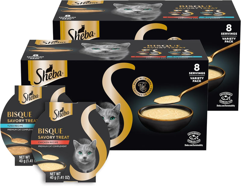 Sheba Bisque Cat Treats & Food Toppers, Variety, 1.4 oz, 8 Count, 2-Pack