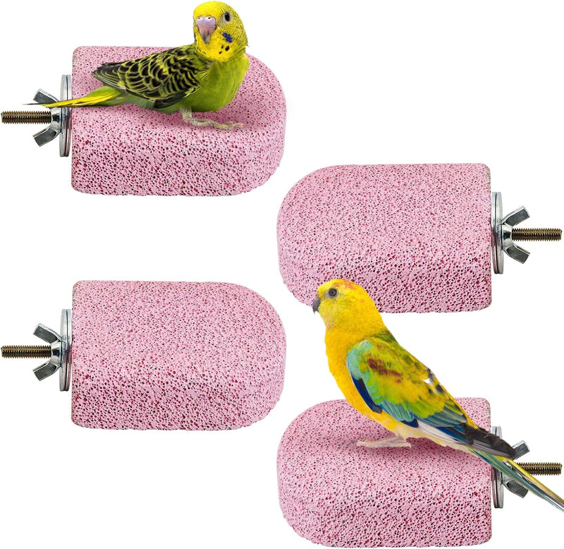 BNOSDM 4 Pcs Pink Bird Beak Grinding Stone Calcium Parrot Perch 3.1 * 2.6in