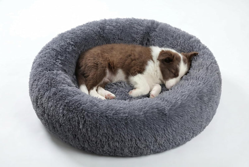 SAVFOX 23 inches Calming Donut Dog Bed - 3X Durable Plush Faux Fur, Machine Washable & Non-Slip, Fits up to 25 lbs