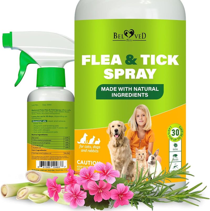 Natural Flea and Tick Home Spray for Dogs, Cats & Ferret - Mosquito, Bug Repellent & Carpet Flea Killer - Pet Pest Contr