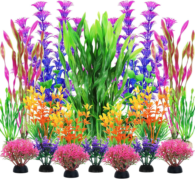 QUOZUO Fish Tank Decorations Plants, 20pcs Aquarium Decorations Plants Plastic, Fish Tank Accessories, Fish Cave and Hid