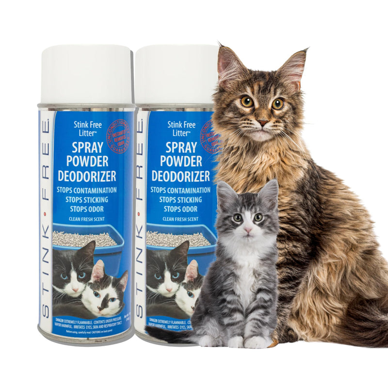 Stink Free Cat Litter Box Deodorizer Powder Spray & Odor Eliminator (2 Cans) - Non-Stick Kitty Litter Box Deodorizer, Eliminators, Absorber & Freshner