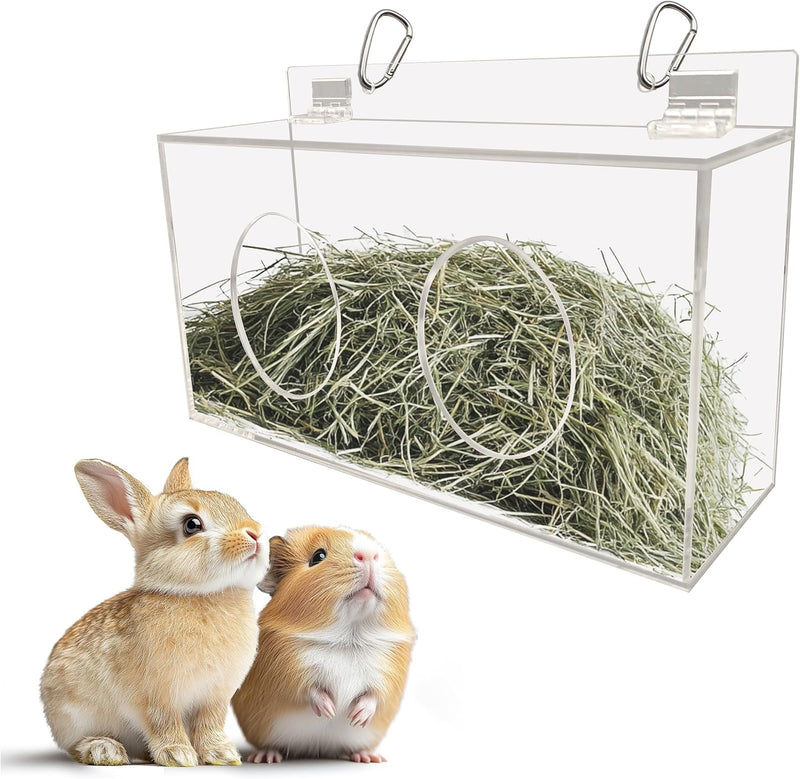 Xymoso Acrylic Rabbit Hay Feeder with Lid,Guinea Pig Hay Rack Holder Chinchilla Cage Accessories for Rabbits Guinea Pigs