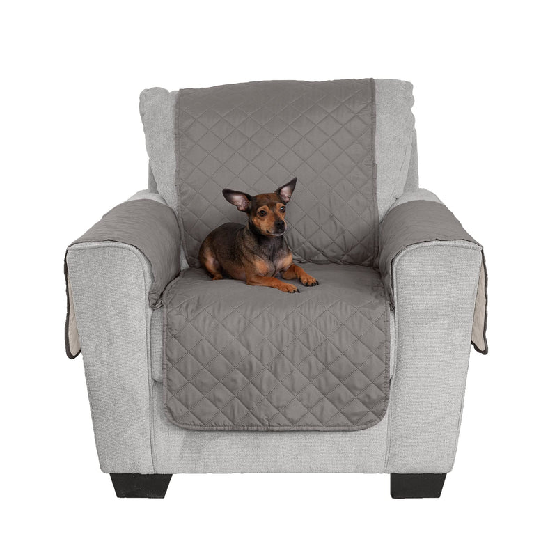 Furhaven Water-Resistant & Reversible Chair Cover Protector for Dogs, Cats, & Children - Two-Tone Pinsonic Quilted Living Room Furniture Cover - Gray/Mist, Chair