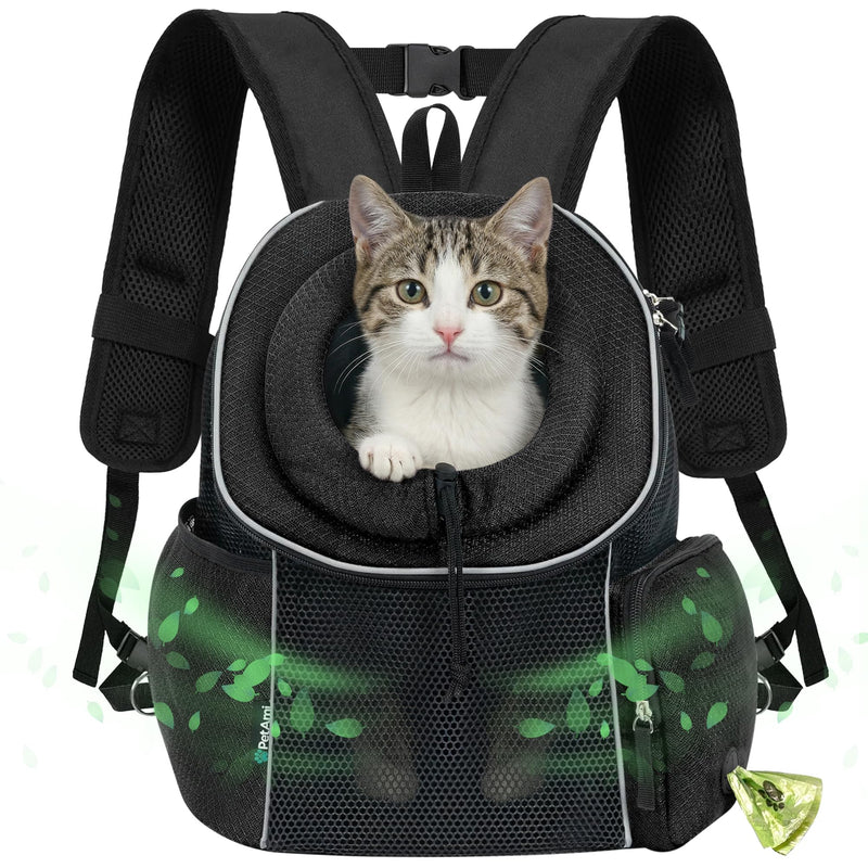 PetAmi Dog Carrier Backpack, Hands Free Front Pet Carrier for Small Medium Cats Puppies, Adjustable Ventilated Reflective Pet Travel Bag for Hiking Camping Biking Walking, Up to 14 lbs, Black