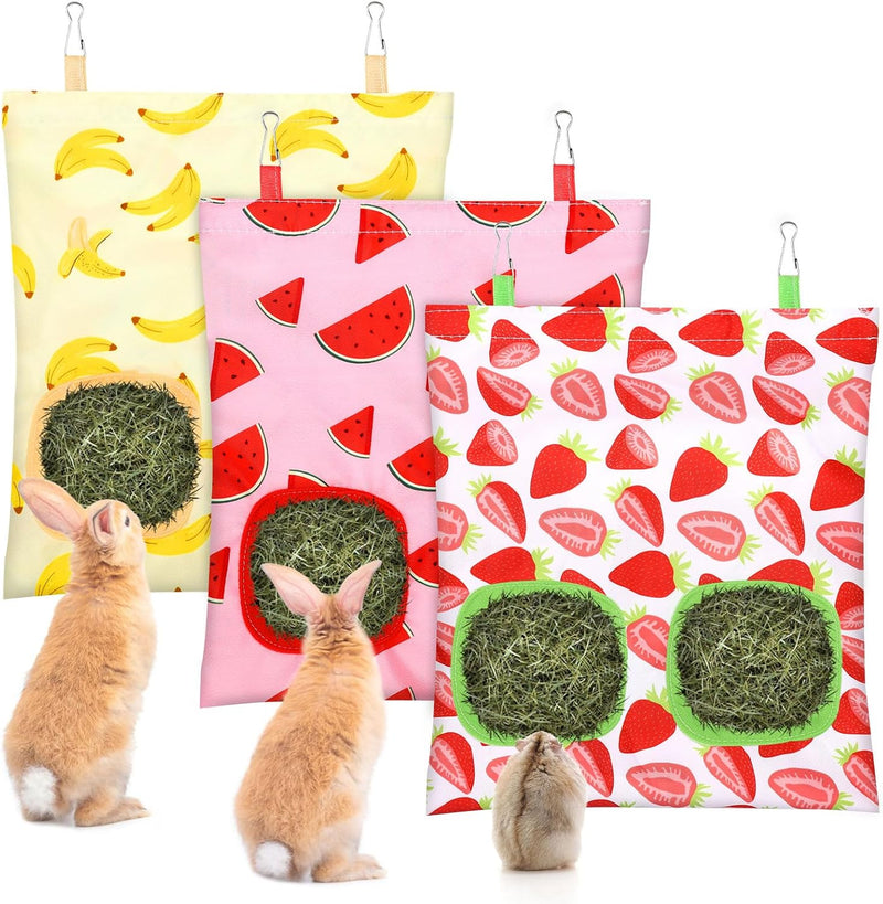 UPINS 3Pack Guinea Pig Hay Feeder Bag,Bunny Rabbit Cage Bag Hanging Holder