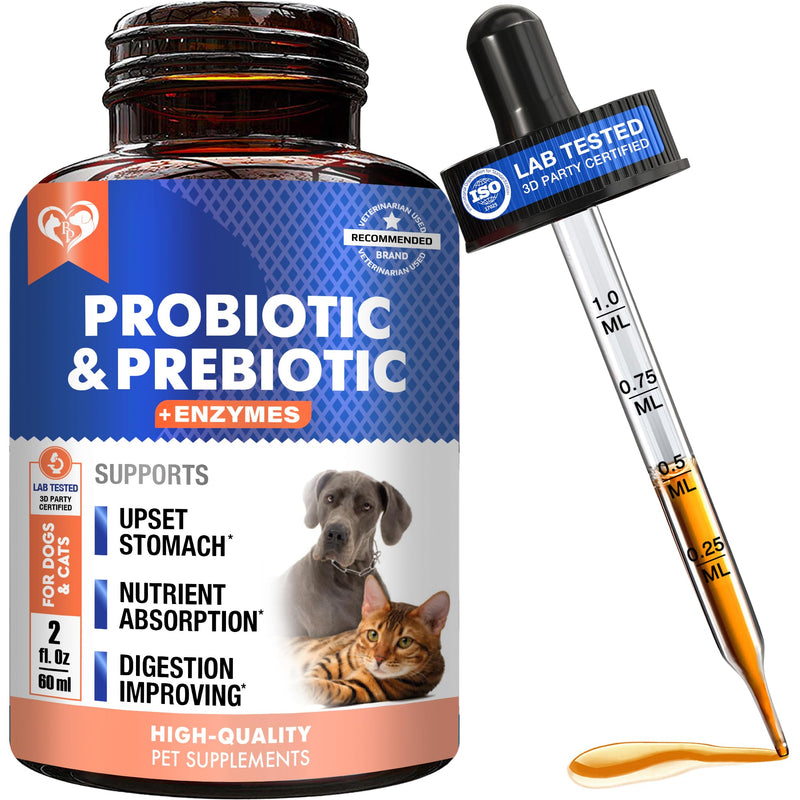 Probiotics & Prebiotics with Enzymes for Dogs and Cats - Digestive Gut Flora Health Pet Food Supplements - Constipation & Diarrhea and Gas Home Remedy - Upset Stomach Relief