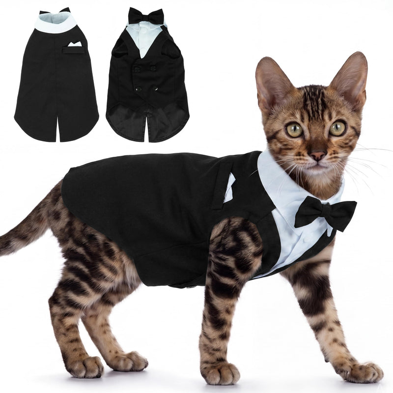 PUMYPOREITY Cat Tuxedo Suit Formal Wear with Bow Tie, Soft Skin-Friendly Cat Costumes for Cats Only, Elegant Outfit for Male Female Cats, Perfect for Wedding Birthday Photo Shoots, 2XL, Black