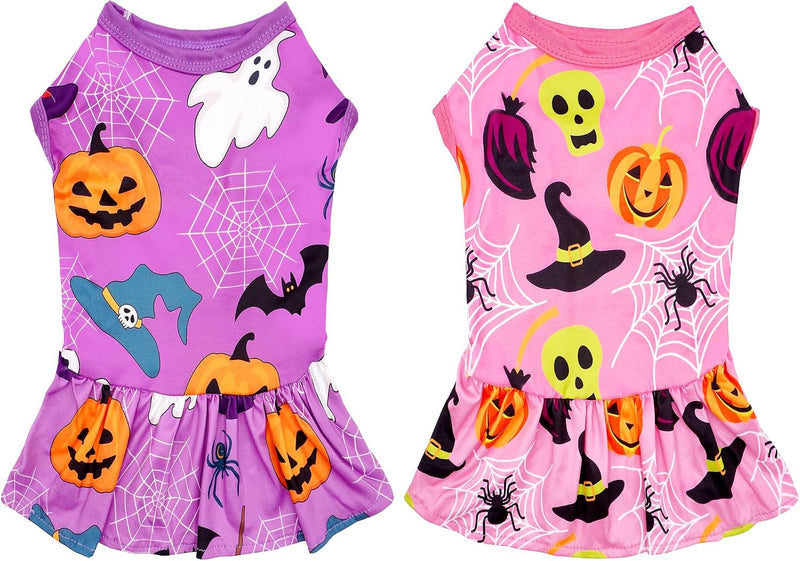 2PCS Halloween Dog Dresses for Medium Dogs Skirts Sundress M