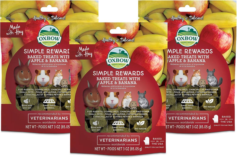 Oxbow Simple Rewards Small Pet Treats, Apple & Banana Flavor, 3oz,Pack of 3