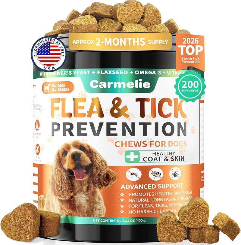 Carmelie Flea and Tick Prevention for Dogs, Supports Skin & Coat, 200 Chews