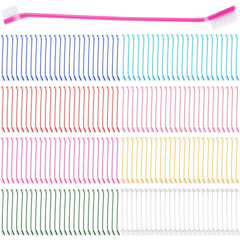 Nuogo 200 Pcs Dog Toothbrush Bulk Dual Headed Dental Brushes Dogs Tooth Brushing Kit Long Handle Pet Tooth Brush for Puppy Large Small Cats and Most Pets Teeth Cleaning Dental Care Supplies, 8 Colors