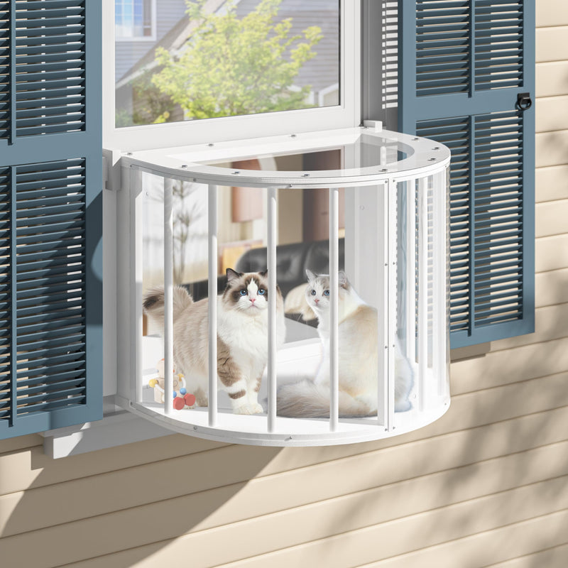 BlueWish Cat Window Box, Semicircular Adjustable Cat Window Perch, Wooden Window Catio Fits Vertical Window Frames 26