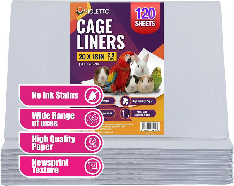 VIOLETTO 120 Sheets Bird Cage Liner, 20 x 18 in Newsprint Paper, Unprinted